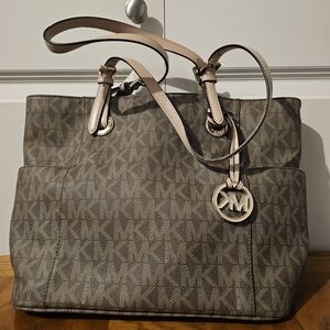 Michael Kors Brown Signature Logo Tote Bag with Gold Charm
